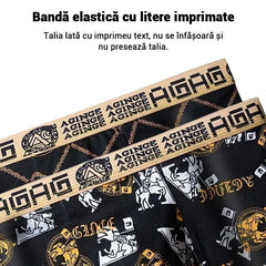 Set de 4 Boxeri pentru Bărbați de Lux cu Imprimeu Fashion, Talie Medie Elastică – Material Moale, Super Respirabil și Confortabil