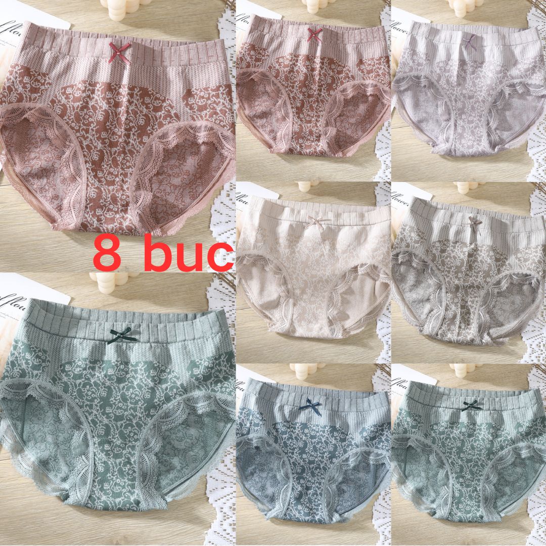 🔥【8 buc】🔥Slip de damă cu talie înaltă, antibacteriană, absorbantă de umiditate