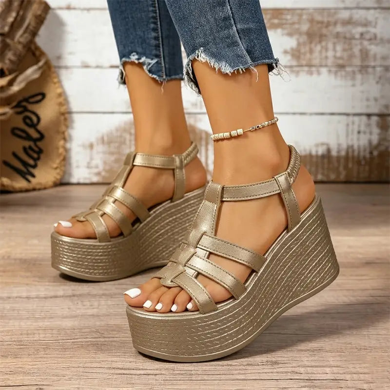 【Înălțare 8CM】Sandale romane cu platformă wedge și barete împletite