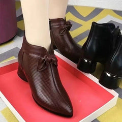 【Best seller-ul magazinului】 👠Cizme retro din piele naturală cu talpă groasă și fundă decorativă