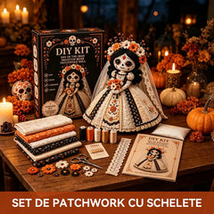 Set Kit DIY Păpușă Patchwork „Ziua Morților”, Pachet Complet de Cusut manual cu Instrucțiuni, Decorațiune Creativă de Halloween