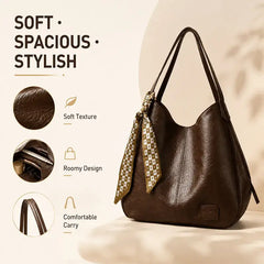 👜 Eleganță retro franceză! Geantă Tote din piele moale de mare capacitate (Eșarfă elegantă cadou / Purtare pe umăr sau crossbody / 5 Culori)! ✨