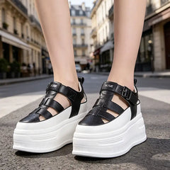 ⚫⚪【Înălțare de 6 cm】Sandale moderne și confortabile din piele naturală cu talpă groasă