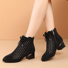 👠【Cel mai bine vândut produs din magazin】 Botine din piele cu talpă groasă și design din plasă, respirabile – pline de stil!