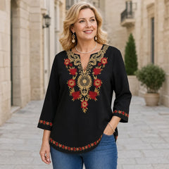 Tricou Lejer cu Imprimeu Boho în Stil Vintage——Stil rafinat, croială lejeră și mărimi mari pentru o potrivire perfectă