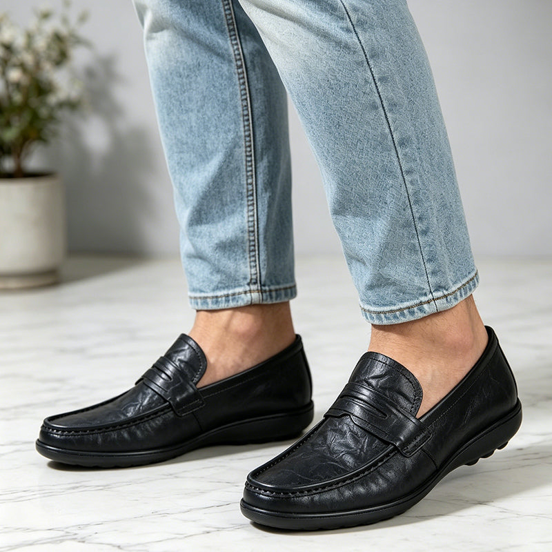 ✨Mocasini Bărbați din Piele Naturală Premium: Talpă Moale Flexibilă, Corectarea Posturii și Calmare Durere de Picioare