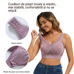 😍❤️40-120 kg【Pachet de 3】✨ Sutien de damă cu susținere înaltă, fără armătură, din dantelă
