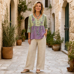 【Colecția Boho Vară 2026】Cămașă de Damă în Stil Etnic cu Imprimeu Floral și Nasturi, Bluză Lejeră cu Mânecă Trei Sferturi (6 Culori / S-5XL) ✨