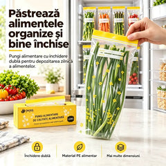 ✨ Pungi Alimentare Hermetice cu Dublu Sigiliu pentru Frigider (Mărimea L - 15 buc/cutie) 🥩 | 🥦 Congelare & Microunde · Sigilare Anti-Scurgere · Oferta 1+1 GRATIS 🎁 (30 bucăți în Total)