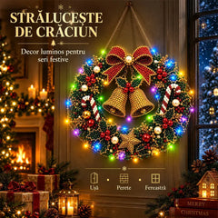 🎄 Coroniță DIY de Crăciun cu Diamante, Perle și Lumini LED! Placă Acrilică Rezistentă · 9 Modele Festive · Decor Perfect pentru Uși, Pereți și Fereastră · Cadou Creat cu Suflet!