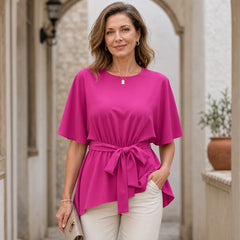 Tricou Elegant în Stil Francez din Bumbac, cu Talie Reglabilă cu Șnur