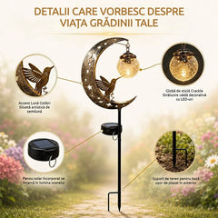 🐦🌙Lampă solară decorativă pentru grădină, cu colibri și lună