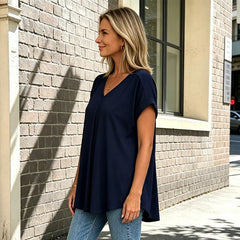 Tricou Elegant cu Decolteu în V și Spate Plisat - Design Modern și Vaporos