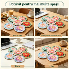 ☕【Set de 6 Bucăți】Suporturi Rotunde din Lemn pentru Masă – Protecție Perfectă a Blatului și Design Vintage Plin de Personalitate!