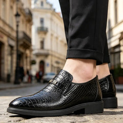 Pantofi eleganți din piele cu textură crocodil, talpă moale – stil premium și modern