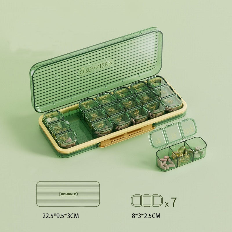 Cutie portabilă independentă pentru medicamente【1 săptămână 7 zile 21 grile】