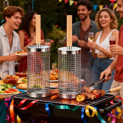 Coș Rotativ pentru Grătar din Inox Gros: Accesorii Camping și Picnic, Ideal pentru Legume și Carne