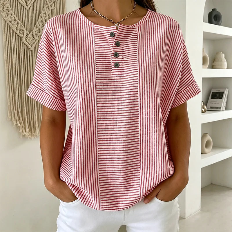 👕☀️Tricou de vară la modă cu imprimeu în dungi