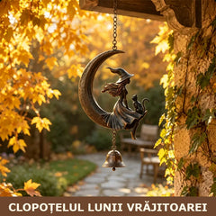 【Magie și Mister】Clopoțel Decorativ de Perete cu Vrăjitoare, Pisică Neagră și Semilună, Ornament Suspendat Stil Gotic pentru Casă și Grădină ✨