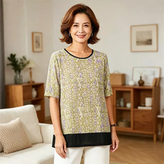 👕🌸【Mărimi mari】Tricou modern cu imprimeu și croială lejeră – confortabil, respirabil și cu efect de subțiere