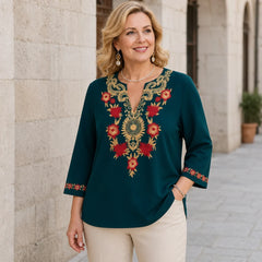 Tricou Lejer cu Imprimeu Boho în Stil Vintage——Stil rafinat, croială lejeră și mărimi mari pentru o potrivire perfectă