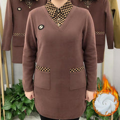🔥 Bluza noua de toamna si iarna, calda, catifelata, cu model din doua piese, guler in carouri