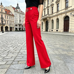Pantaloni Casual de Damă cu Talie Înaltă și Curea Elegantă – Pantofi de Birou Subțiri și Elastici, Efect de Alungire, Material Fluid și Anti-Șifonare