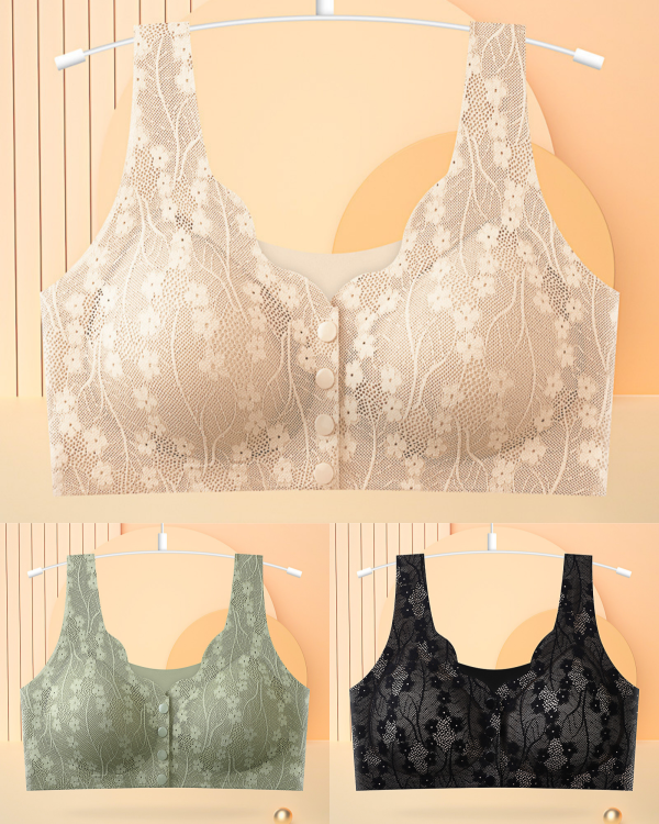 😍 【Αγόρασε 2 Πάρε 1 Δώρο】👙 Γυναικείο Δαντελένιο Σουτιέν Χωρίς Μπανέλα με Μπροστινό Κούμπωμα