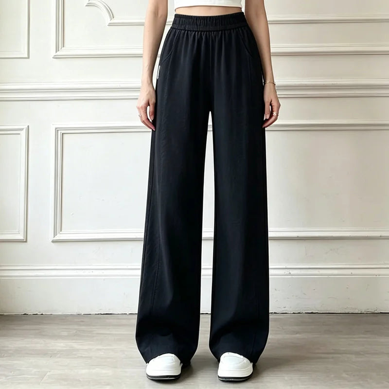 Pantaloni Lungi de Vară din In și Mătase de Gheață: Talie Înaltă, Efect de Alungire de 6cm, Mărimi M-5XL