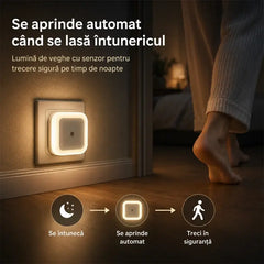 【4 buc】Lampă de Veghe LED Pătrată cu Senzor de Lumină Automat – Mini Lampă de Priză cu Lumină Caldă, Consum Redus pentru Dormitor, Hol și Camera Copilului