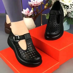 👡 Νέα Μοντέρνα Δερμάτινα Παπούτσια με Παχύ Τακούνι
