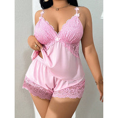 🌸 Set de pijama cu camisol și pantaloni scurți cu dantelă, bretele reglabile și decolteu în V 🛏️✨
