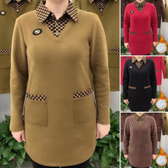 🔥 Bluza noua de toamna si iarna, calda, catifelata, cu model din doua piese, guler in carouri