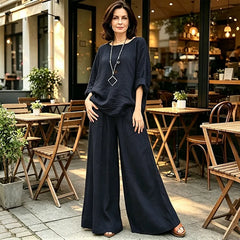 🥻 Compleu Lejer din In și Bumbac pentru Vară – Cămașă și Pantaloni Largi, Efect Anti-Burtică, 4 Culori, Mărimi L-5XL! 🌿✨