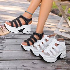 🖤⚪【Talpa cu pernă de aer oferă mai mult confort!】Sandale romane cu platformă wedge