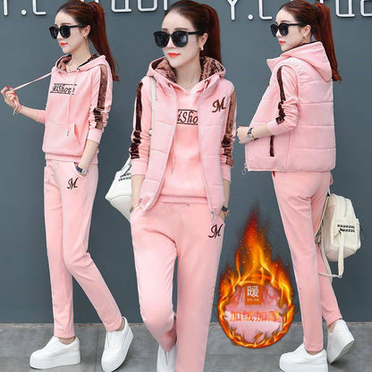 🔥【Παντελόνι + Φούτερ + Γιλέκο】Νέο Στυλ Γυναικείου Ζεστού Βελούδινου Κοστουμιού για Αθλητισμό και Αναψυχή