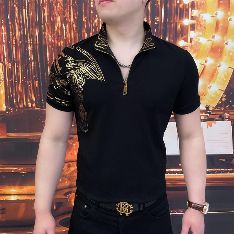 🔥【Reduceri sezoniere】Tricou polo elegant pentru bărbați cu guler și fermoar - Negru clasic, broderie rafinată