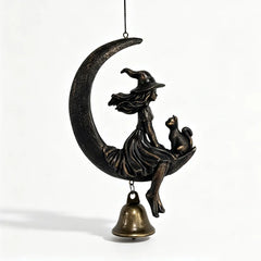 【Magie și Mister】Clopoțel Decorativ de Perete cu Vrăjitoare, Pisică Neagră și Semilună, Ornament Suspendat Stil Gotic pentru Casă și Grădină ✨
