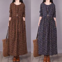 【Reduceri mari】✨Rochie largă retro cu imprimeu floral și buzunare.