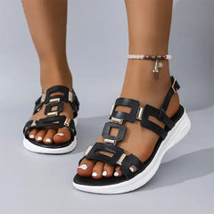 👡 Sandale cu platformă groasă, stil roman, cu cataramă metalică