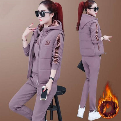 🔥【Παντελόνι + Φούτερ + Γιλέκο】Νέο Στυλ Γυναικείου Ζεστού Βελούδινου Κοστουμιού για Αθλητισμό και Αναψυχή