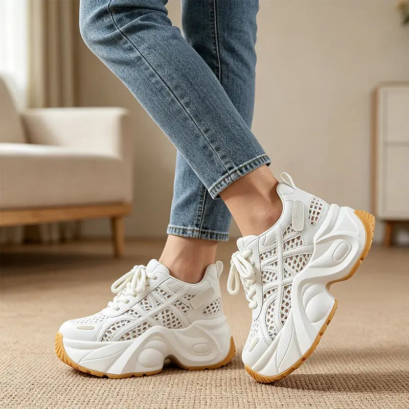 💛【Înălțare 7CM】Pantofi casual moderni cu mesh respirabil – efect de întinerire, confortabili și ușor de asortat