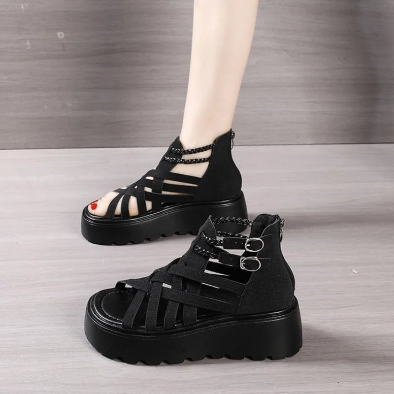 Sandale din piele naturală, stil roman: talpă cu platformă, stil casual, mărimi 35-40 ✨