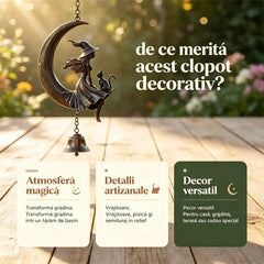 【Magie și Mister】Clopoțel Decorativ de Perete cu Vrăjitoare, Pisică Neagră și Semilună, Ornament Suspendat Stil Gotic pentru Casă și Grădină ✨