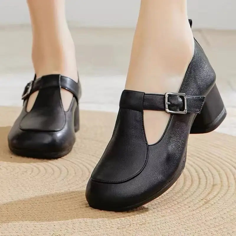 ✨Pantofi Mary Jane Damă din Piele Naturală cu Toc Gros: Talpă Moale Confortabilă, Amortizare, Suport pentru Arc și Ameliorarea Durerii