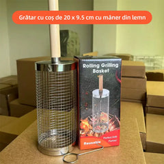 Coș Rotativ pentru Grătar din Inox Gros: Accesorii Camping și Picnic, Ideal pentru Legume și Carne