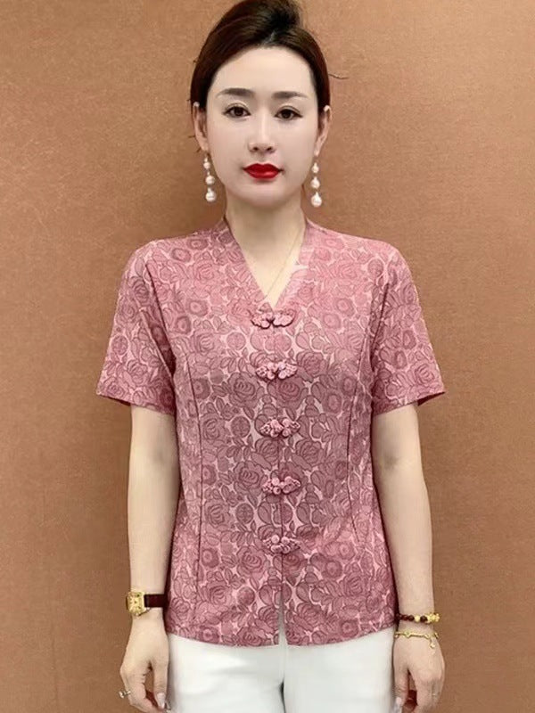【XL-5XL】👚Tricou elegant în stil retro,pentru vara anului 2026, pentru femei de vârstă mijlocie și în vârstă