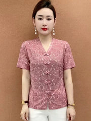 【XL-5XL】👚Tricou elegant în stil retro,pentru vara anului 2026, pentru femei de vârstă mijlocie și în vârstă