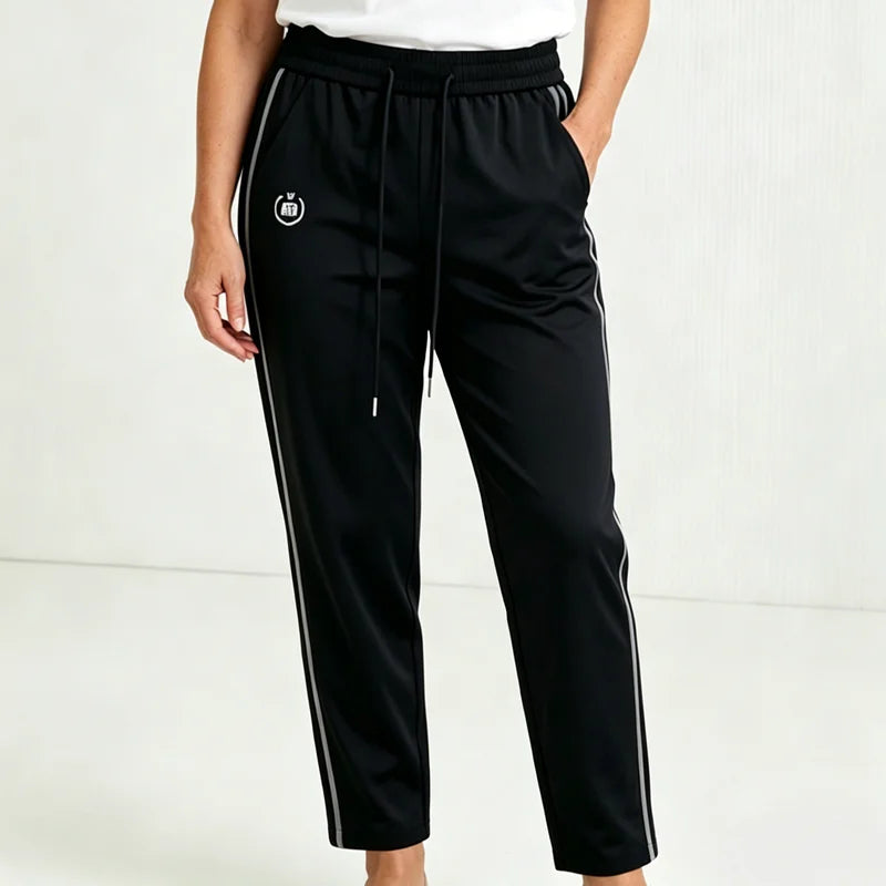 ✨Pantaloni Casual de Vară Damă: Croială Dreaptă și Fluidă, Efect de Subțiere, Cu Șnur în Talie și Dungă Laterală Sport-Șic