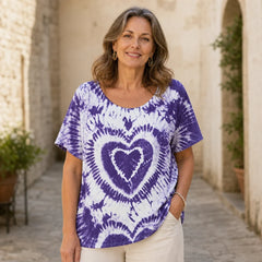 🛍️ Nou în Colecție: Tricou de Damă Mărimi Mari XL-5XL ✨ Imprimeu Tie-Dye Inimă Gradient | Croială Lejeră & Confortabilă